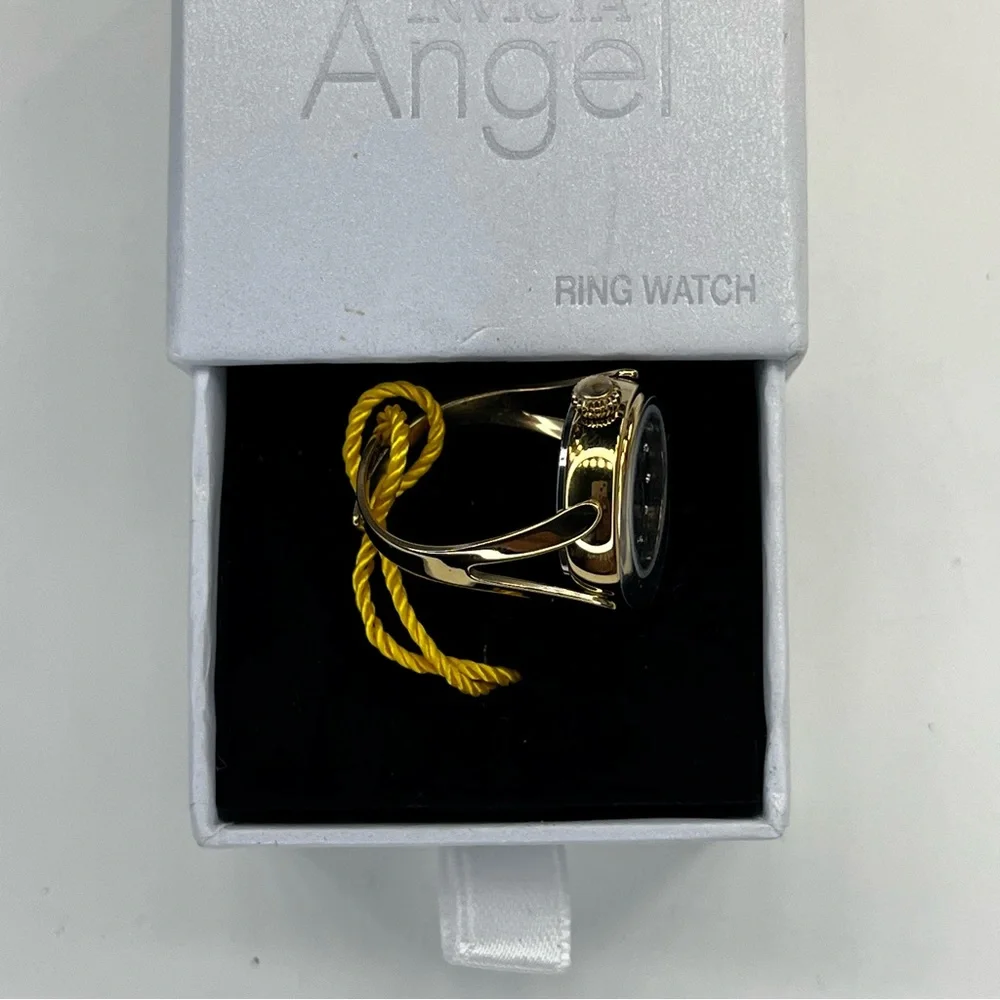 INVICTA Mini Angel‎ Quartz Crystal Black Dial Ladies Men’s Gold Ring Watch NWB